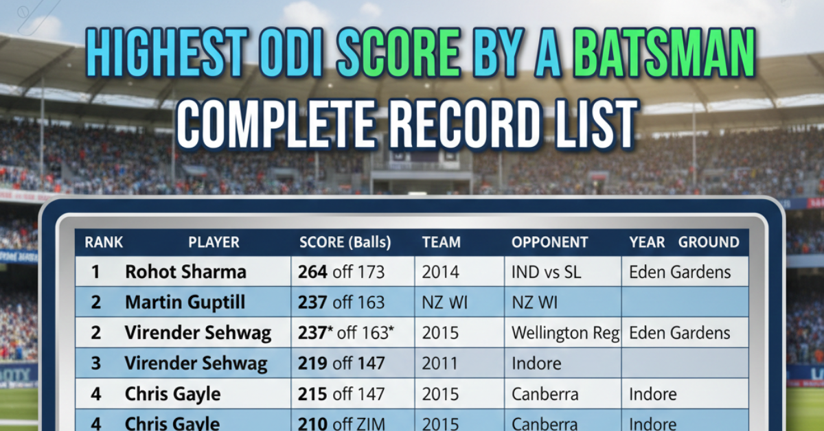 Highest ODI Score by a Batsman: Complete Record List