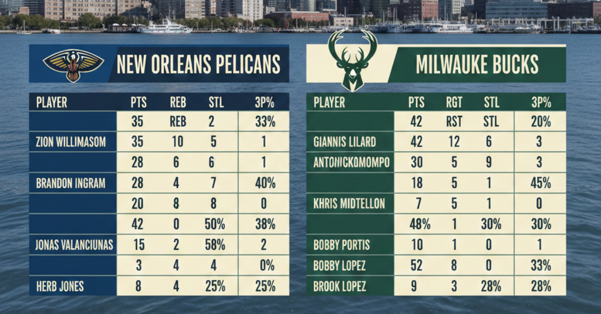 New Orleans Pelicans vs Milwaukee Bucks Match Player Stats Breakdown