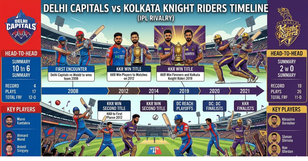 Delhi Capitals vs Kolkata Knight Riders Timeline (IPL Rivalry)